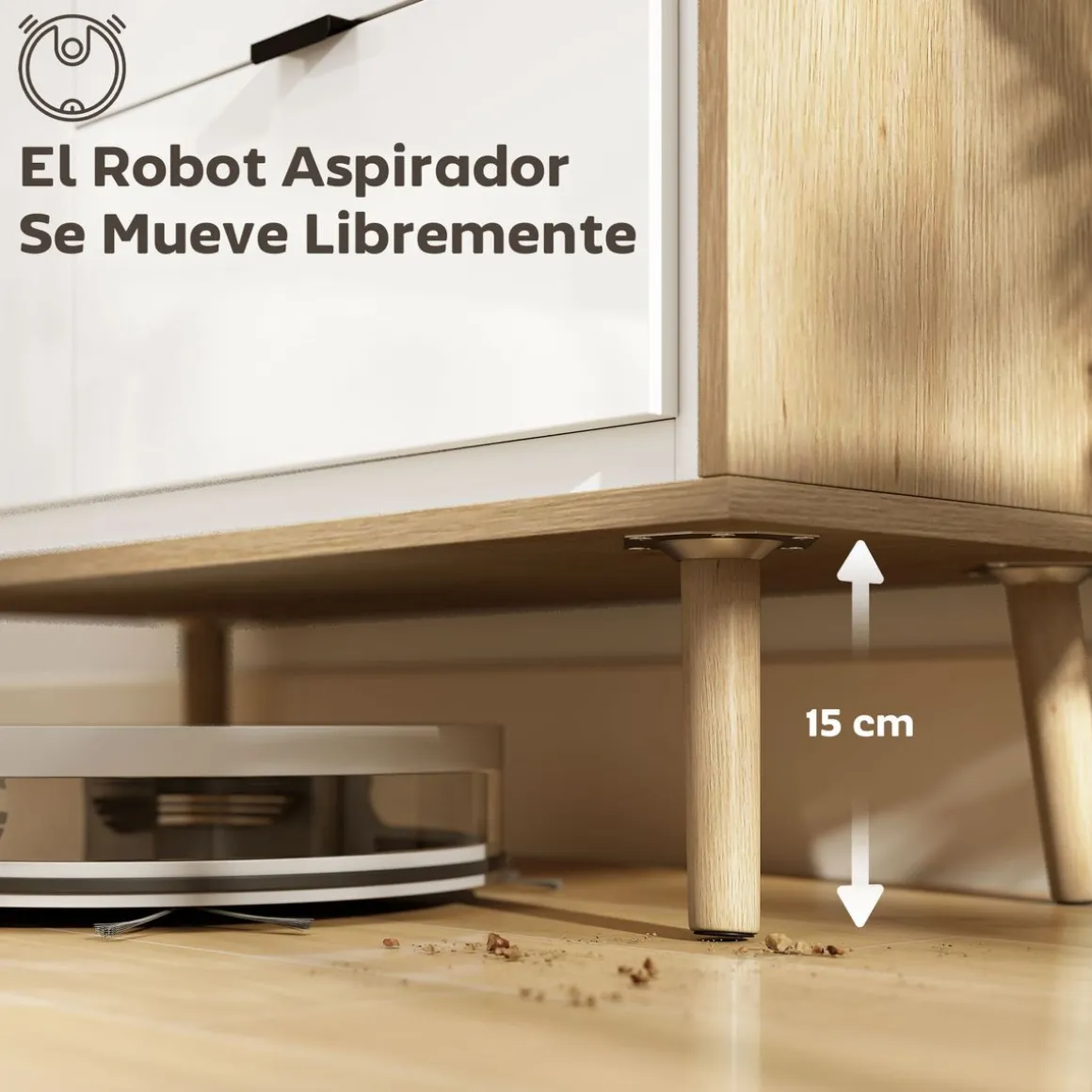 Aparador Vivo Homcom 1 puerta con 3 cajones blanco/natural 77x80x35 cm