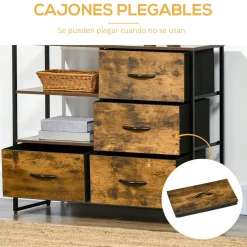Aparador Évora Homcom 4 cajones de tela + 2 estantes marrón oscuro 71,5x84x30 cm