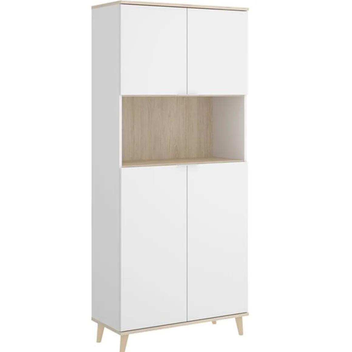 Aparador Wok 4 puertas con compartimento abierto blanco/natural 189x80x40 cm