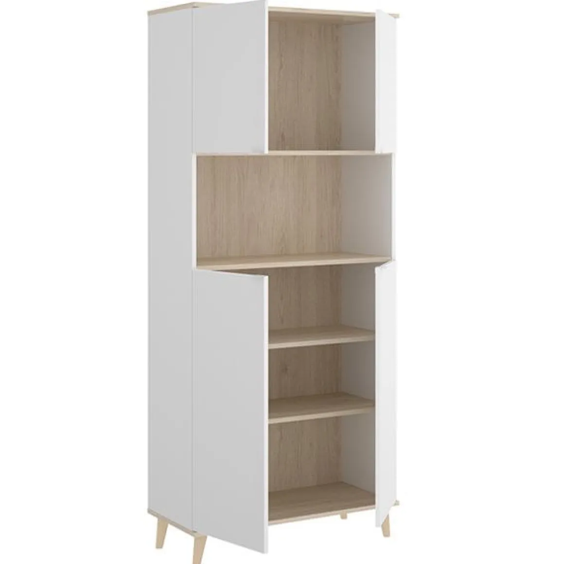 Aparador Wok 4 puertas con compartimento abierto blanco/natural 189x80x40 cm