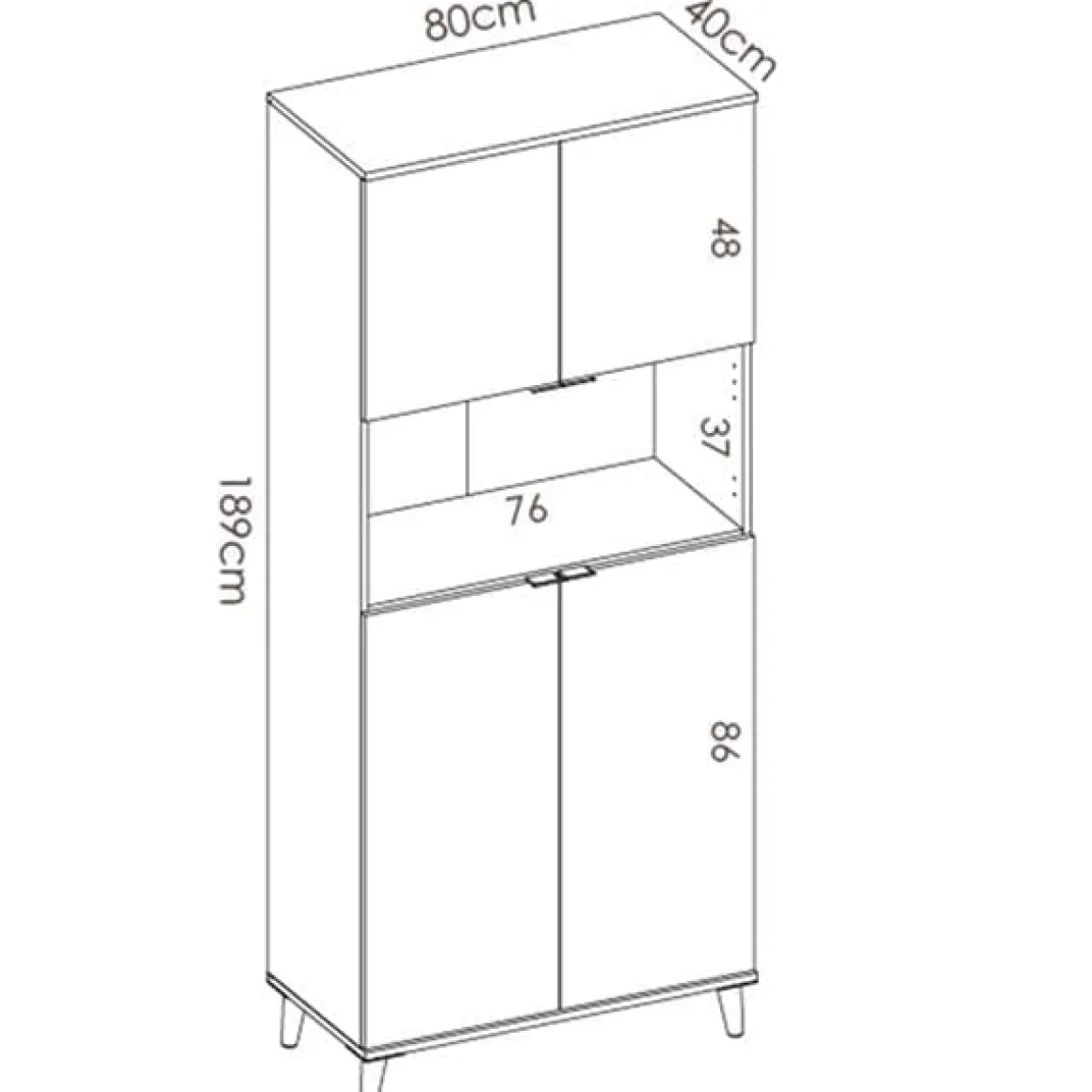 Aparador Wok 4 puertas con compartimento abierto blanco/natural 189x80x40 cm