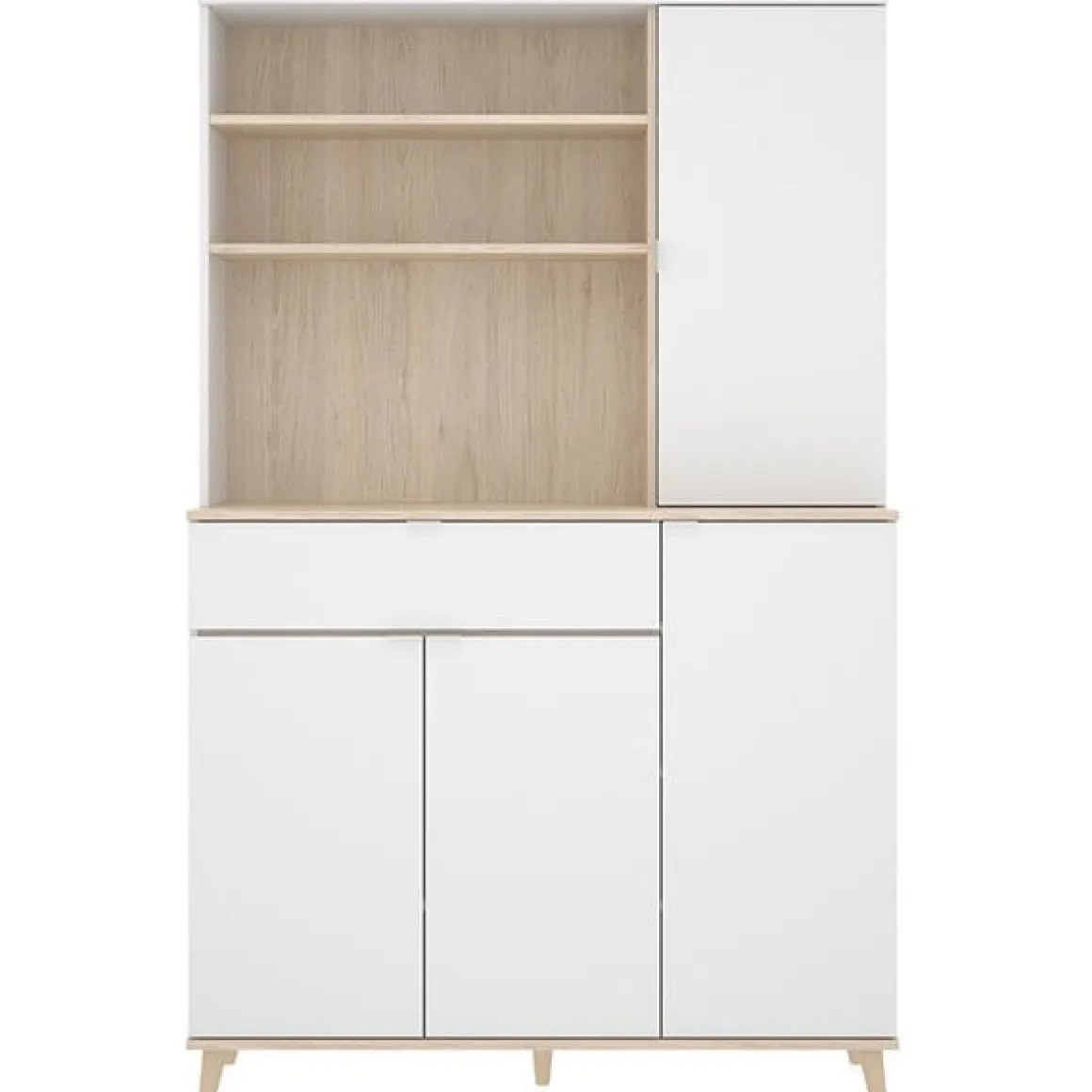 Aparador Wok 4 puertas con cajón y 2 estantes blanco/natural 191x120x40 cm