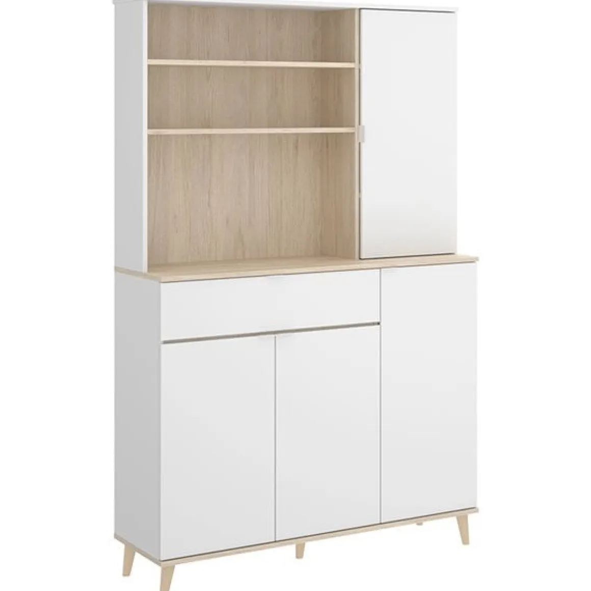 Aparador Wok 4 puertas con cajón y 2 estantes blanco/natural 191x120x40 cm