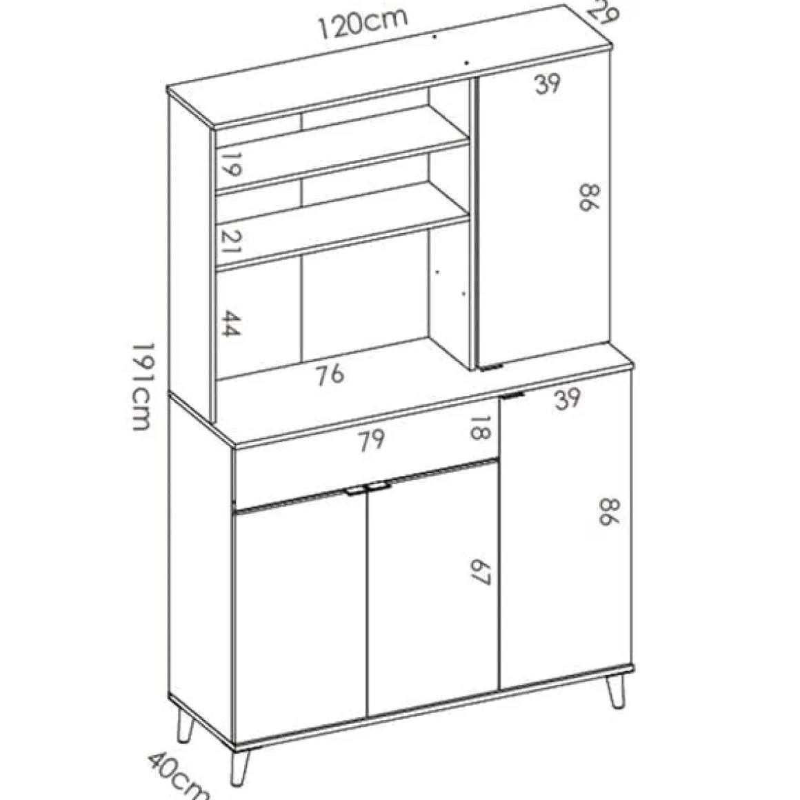 Aparador Wok 4 puertas con cajón y 2 estantes blanco/natural 191x120x40 cm