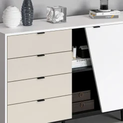 Aparador Yelena 4 cajones con 2 puertas blanco/beige 90x180x45 cm