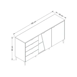 Aparador Yelena 4 cajones con 2 puertas blanco/beige 90x180x45 cm