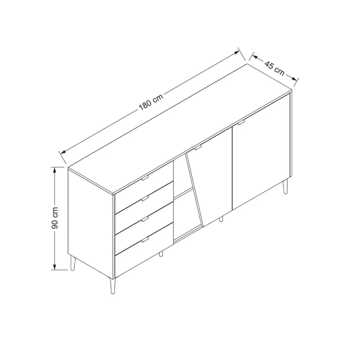 Aparador Yelena 4 cajones con 2 puertas blanco/beige 90x180x45 cm