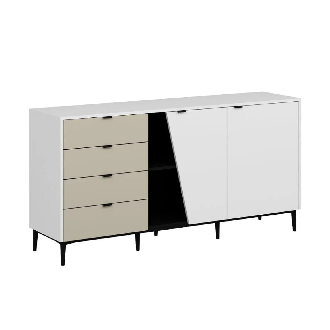 Aparador Yelena 4 cajones con 2 puertas blanco/beige 90x180x45 cm