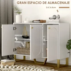Aparador Yhulia Homcom 3 puertas blanco/dorado 77,5x106,5x35 cm