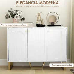 Aparador Yhulia Homcom 3 puertas blanco/dorado 77,5x106,5x35 cm
