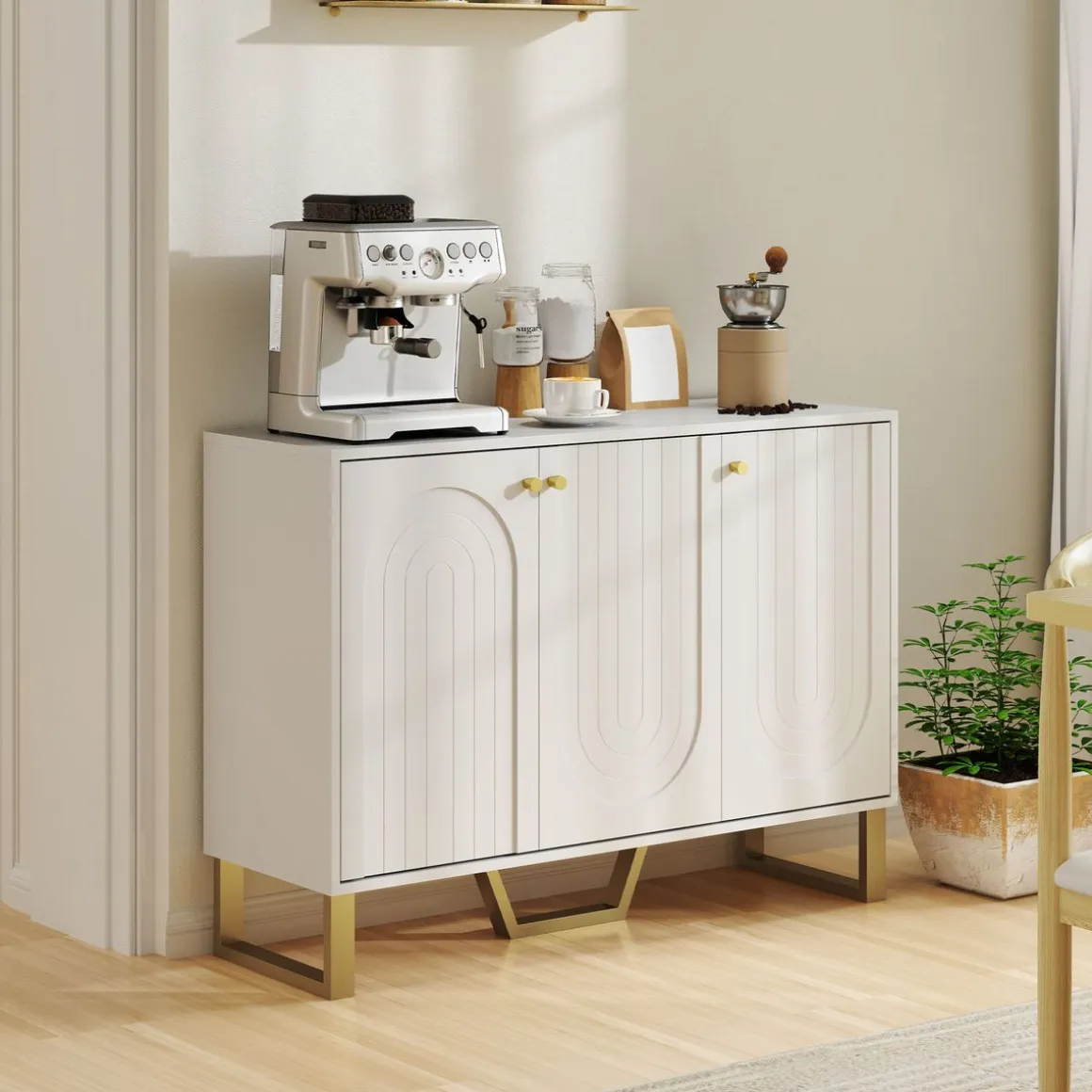 Aparador Yhulia Homcom 3 puertas blanco/dorado 77,5x106,5x35 cm