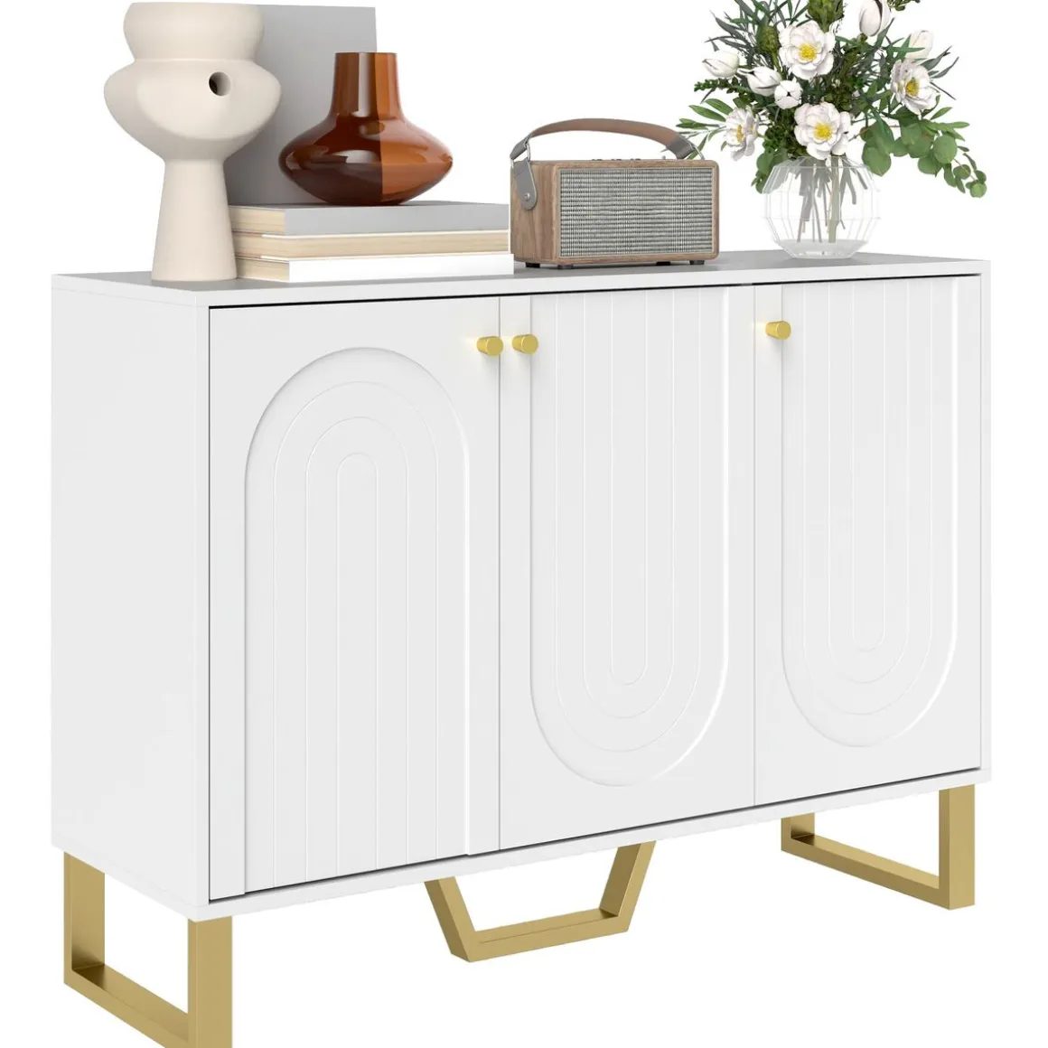 Aparador Yhulia Homcom 3 puertas blanco/dorado 77,5x106,5x35 cm