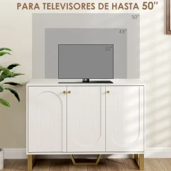 Aparador Yhulia Homcom 3 puertas blanco/dorado 77,5x106,5x35 cm