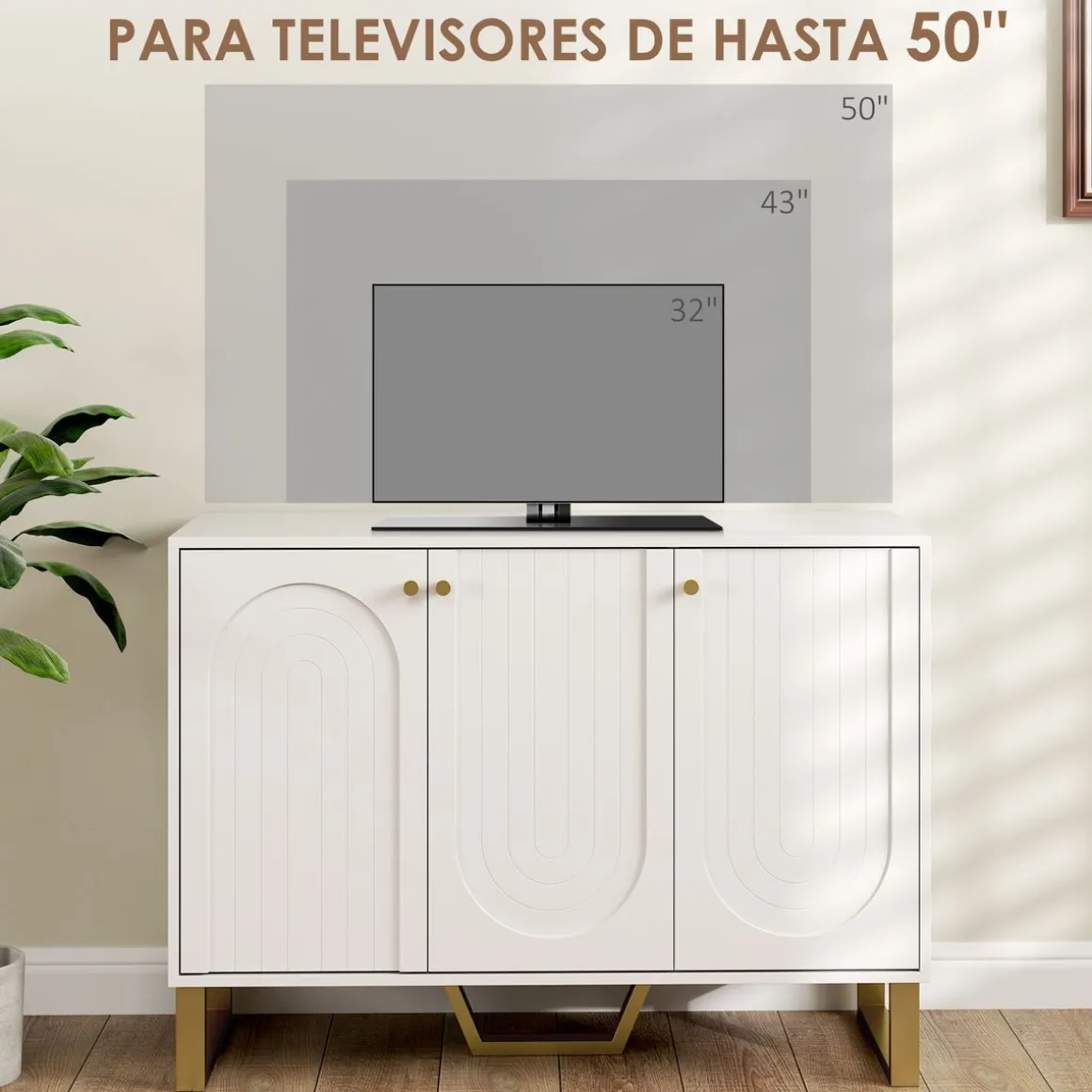 Aparador Yhulia Homcom 3 puertas blanco/dorado 77,5x106,5x35 cm