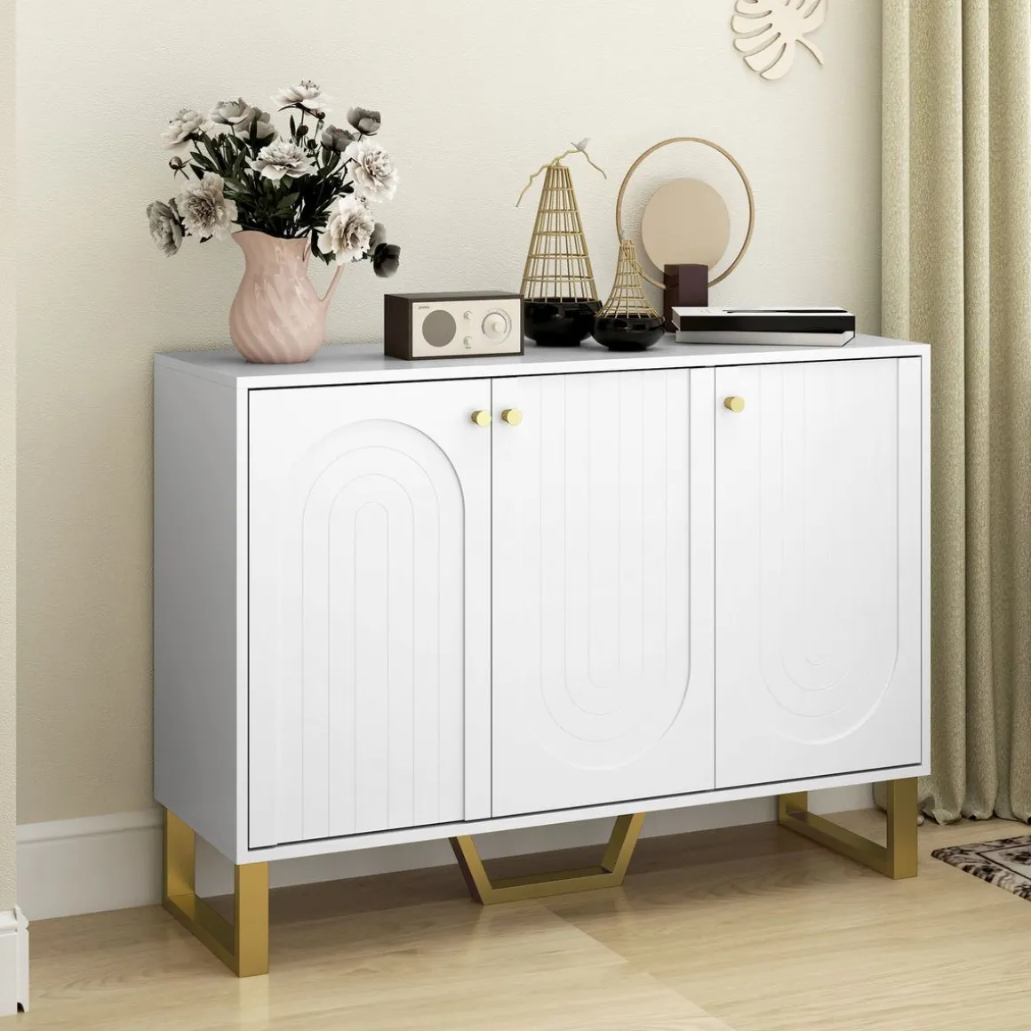 Aparador Yhulia Homcom 3 puertas blanco/dorado 77,5x106,5x35 cm