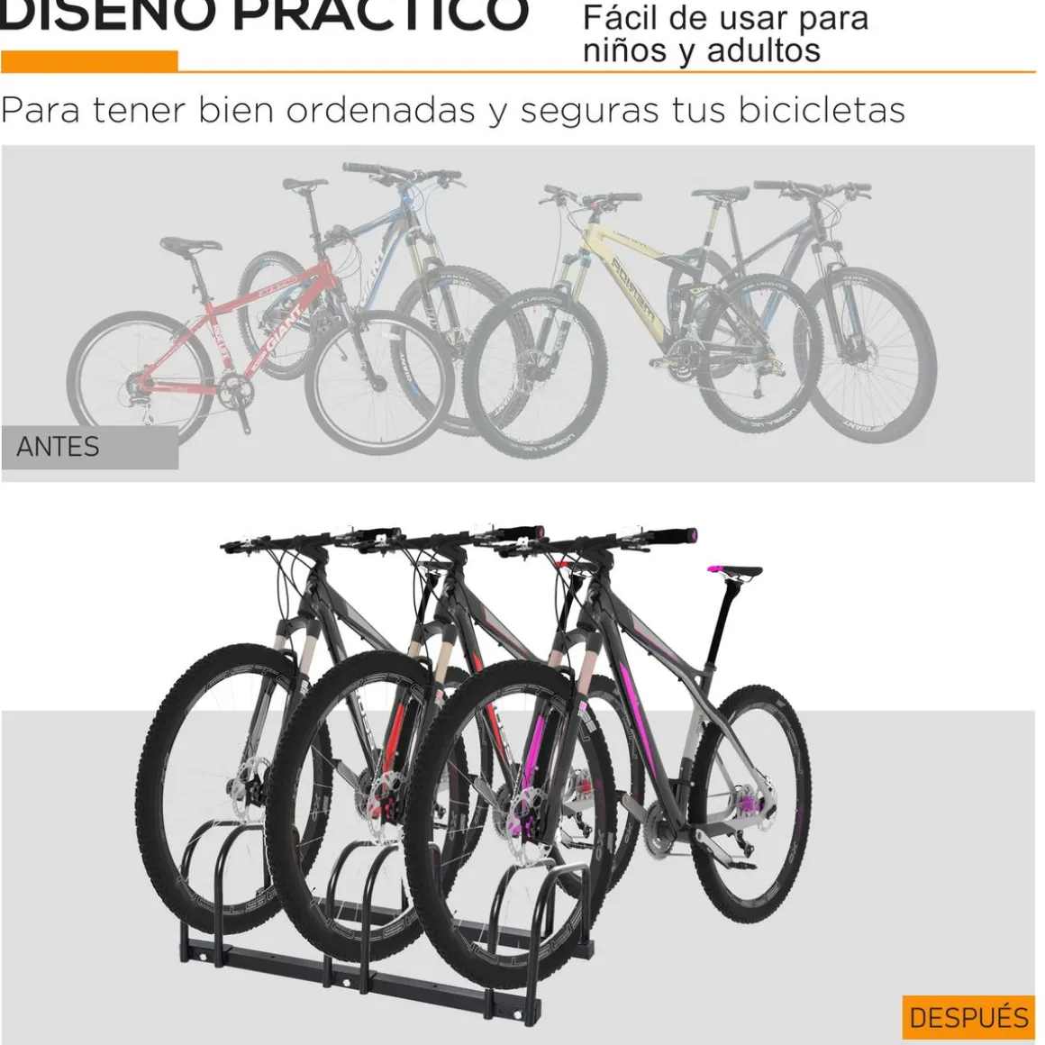 Aparcamiento para bicicletas Eloisa Homcom 3 plazas negro 27x76x33 cm