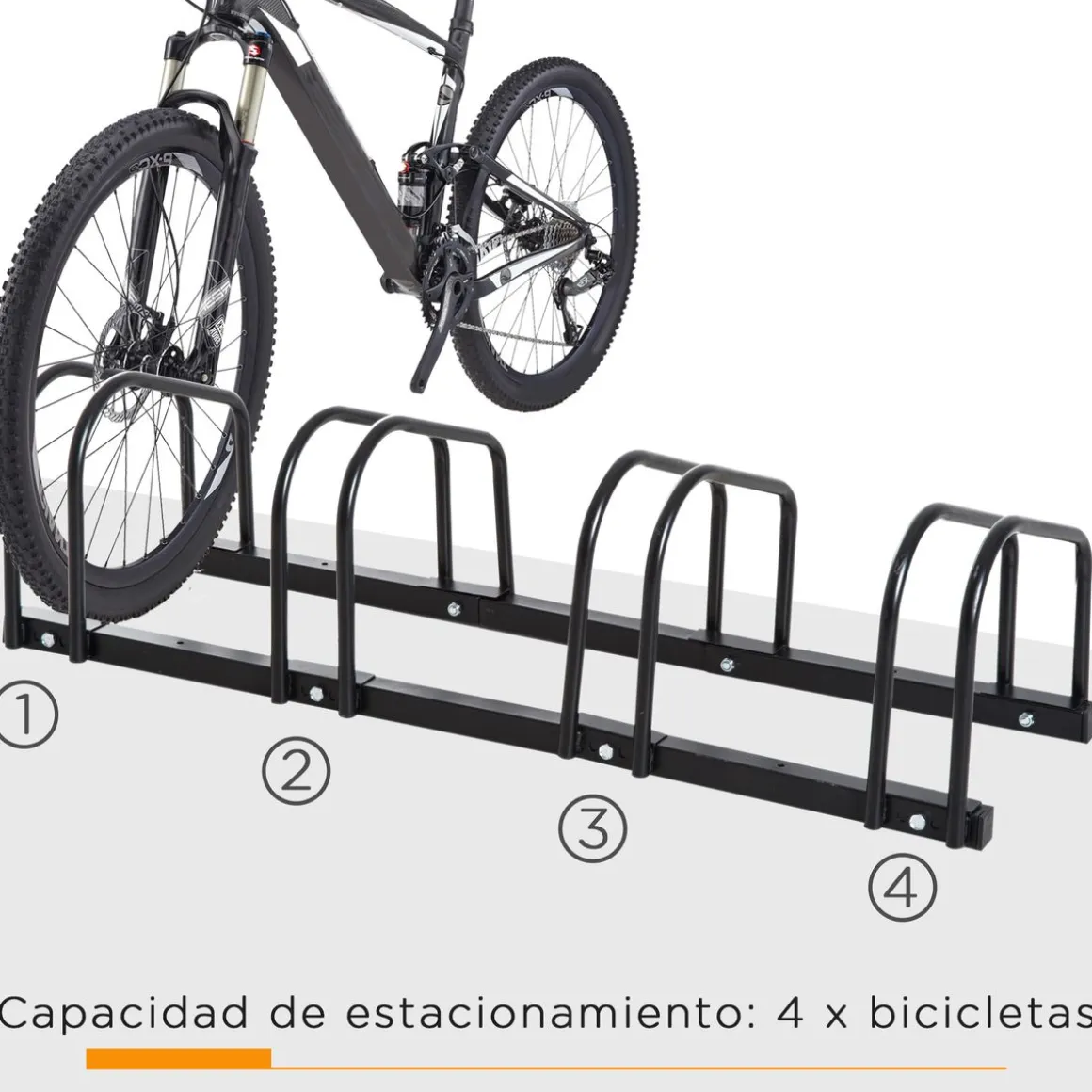 Aparcamiento para bicicletas Eloy Homcom 4 plazas negro 27x110x33 cm