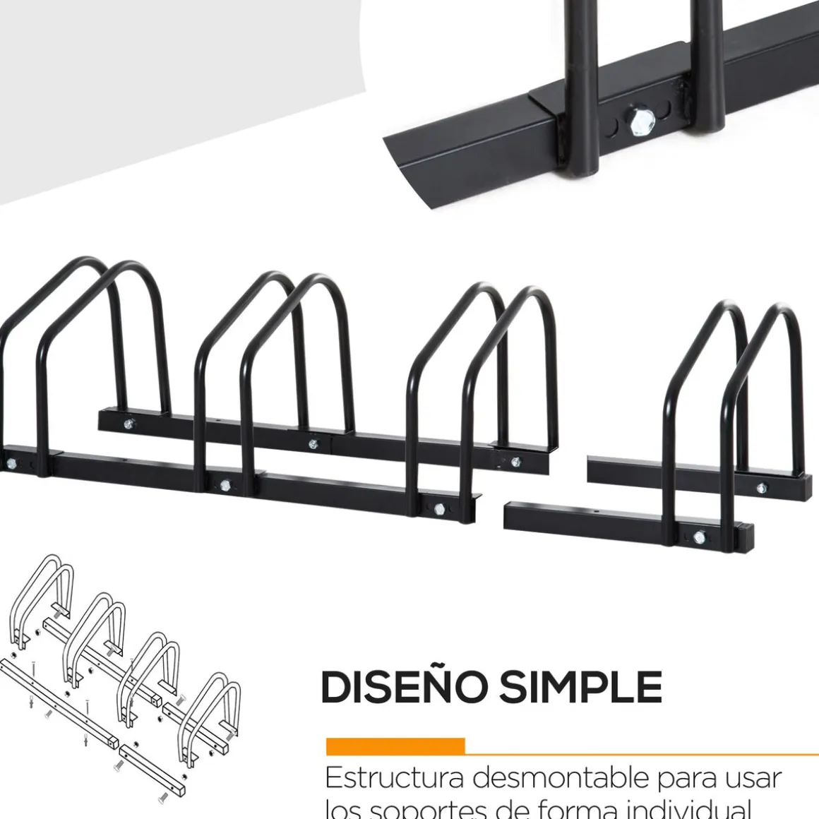 Aparcamiento para bicicletas Eloy Homcom 4 plazas negro 27x110x33 cm