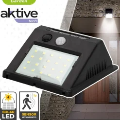 Aplique solar Aktive 8 LED sensor de movimiento negro 12,4x9,5x5 cm
