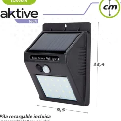 Aplique solar Aktive 8 LED sensor de movimiento negro 12,4x9,5x5 cm