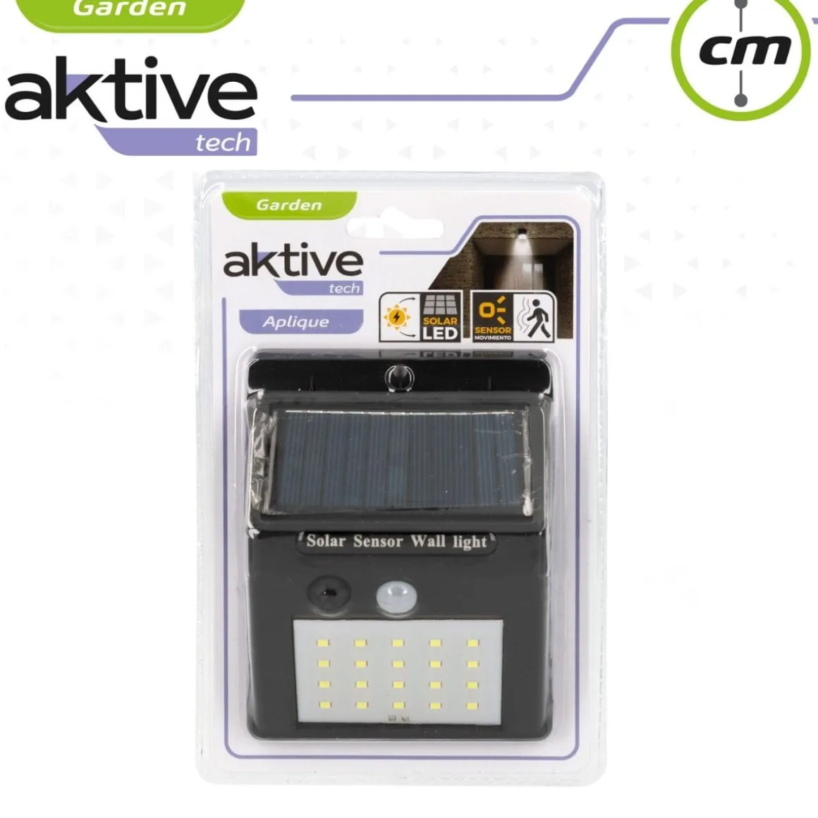Aplique solar Aktive 8 LED sensor de movimiento negro 12,4x9,5x5 cm