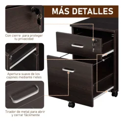 Archivador Vinsetto 2 cajones + ruedas negro 55,6x40x45 cm