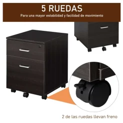 Archivador Vinsetto 2 cajones + ruedas negro 55,6x40x45 cm