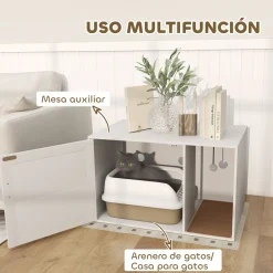 Arenero Gummy PawHut con puerta y rascador blanco/natural 50x80x50 cm