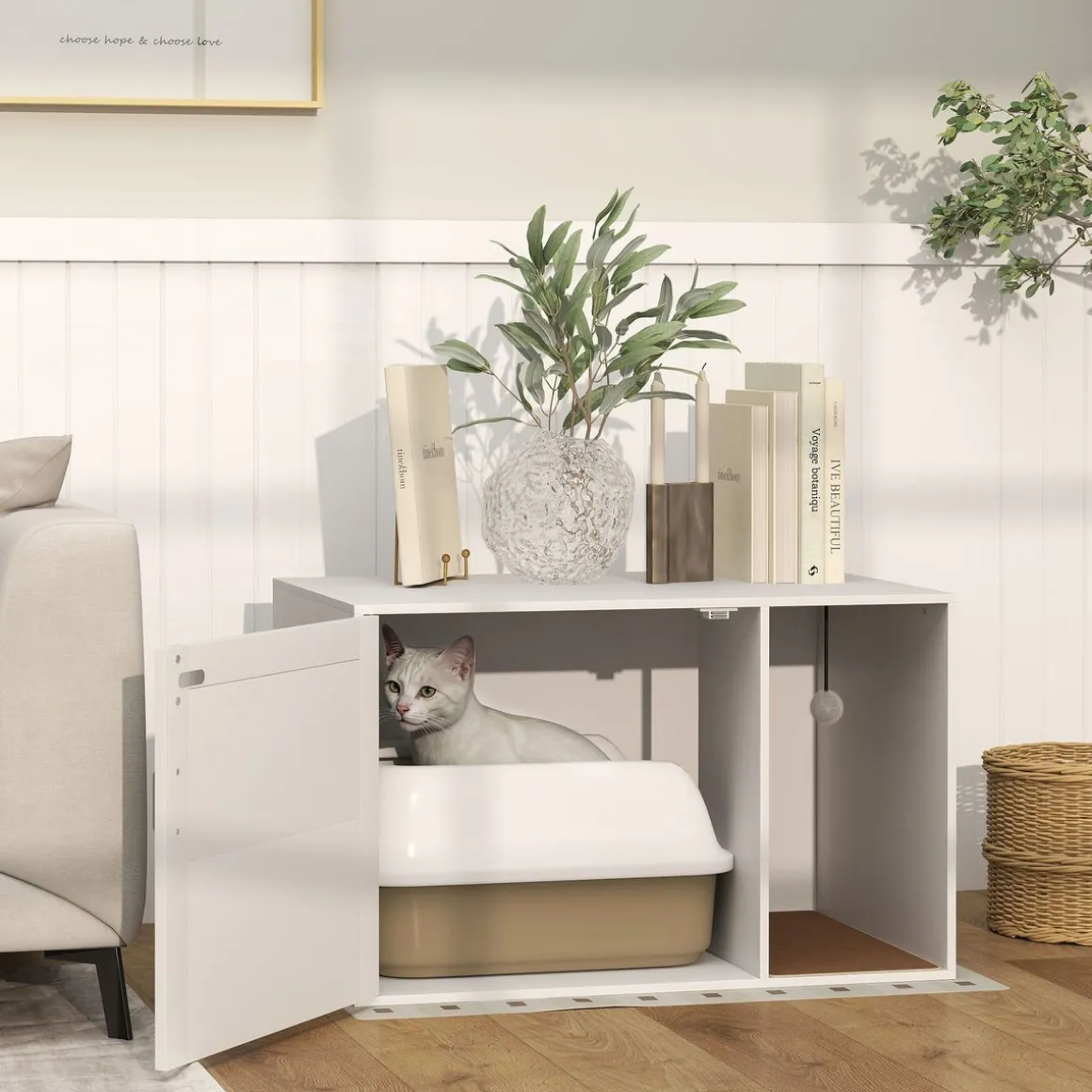 Arenero Gummy PawHut con puerta y rascador blanco/natural 50x80x50 cm