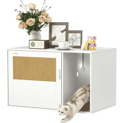 Arenero Gummy PawHut con puerta y rascador blanco/natural 50x80x50 cm