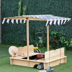 Arenero infantil Outsunny con toldo ajustable +3A natural 121x106x106 cm