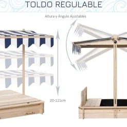Arenero infantil Outsunny con toldo ajustable +3A natural 121x106x106 cm