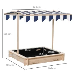 Arenero infantil Outsunny con toldo ajustable +3A natural 121x106x106 cm
