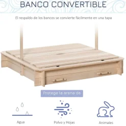 Arenero infantil Outsunny con toldo ajustable +3A natural 121x106x106 cm
