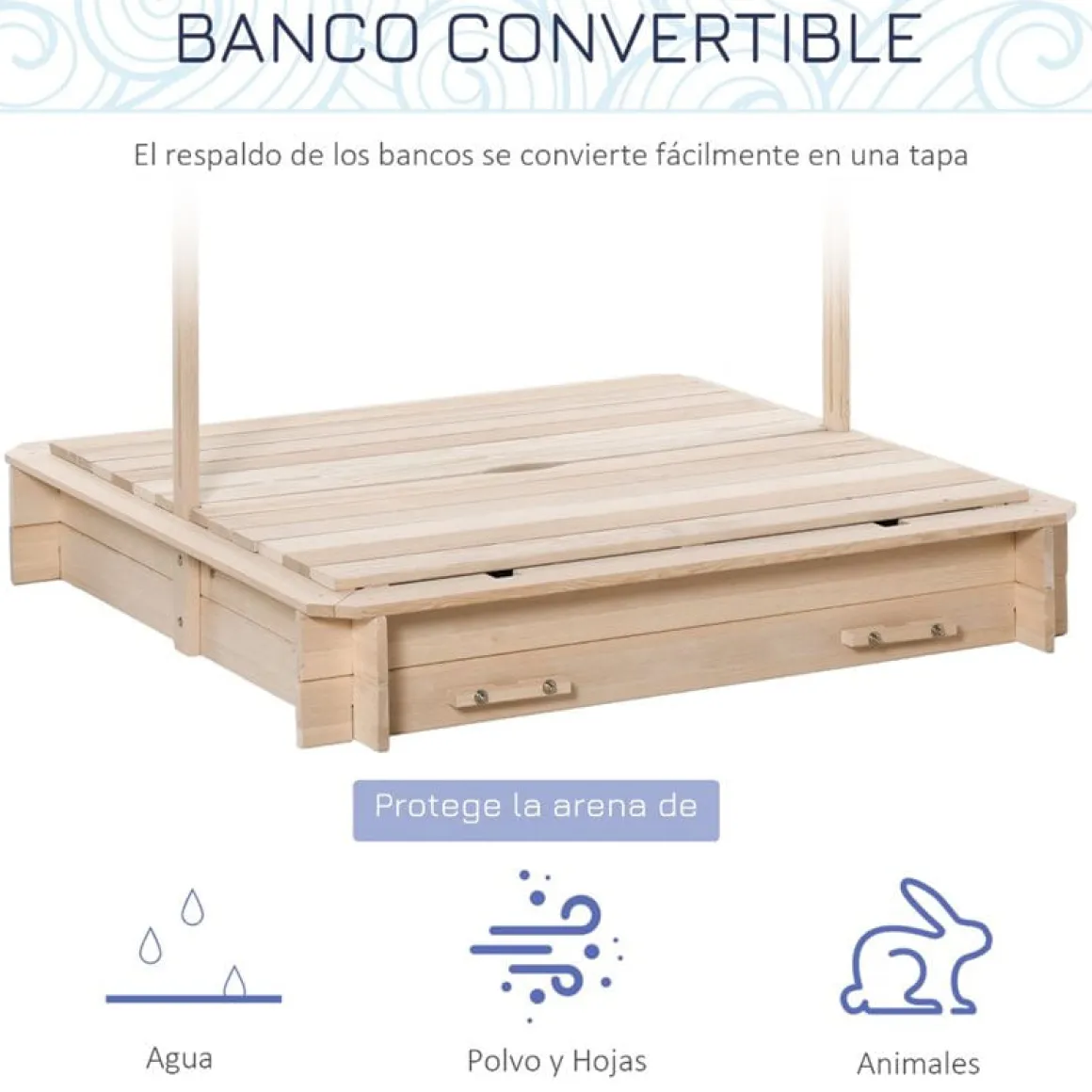 Arenero infantil Outsunny con toldo ajustable +3A natural 121x106x106 cm