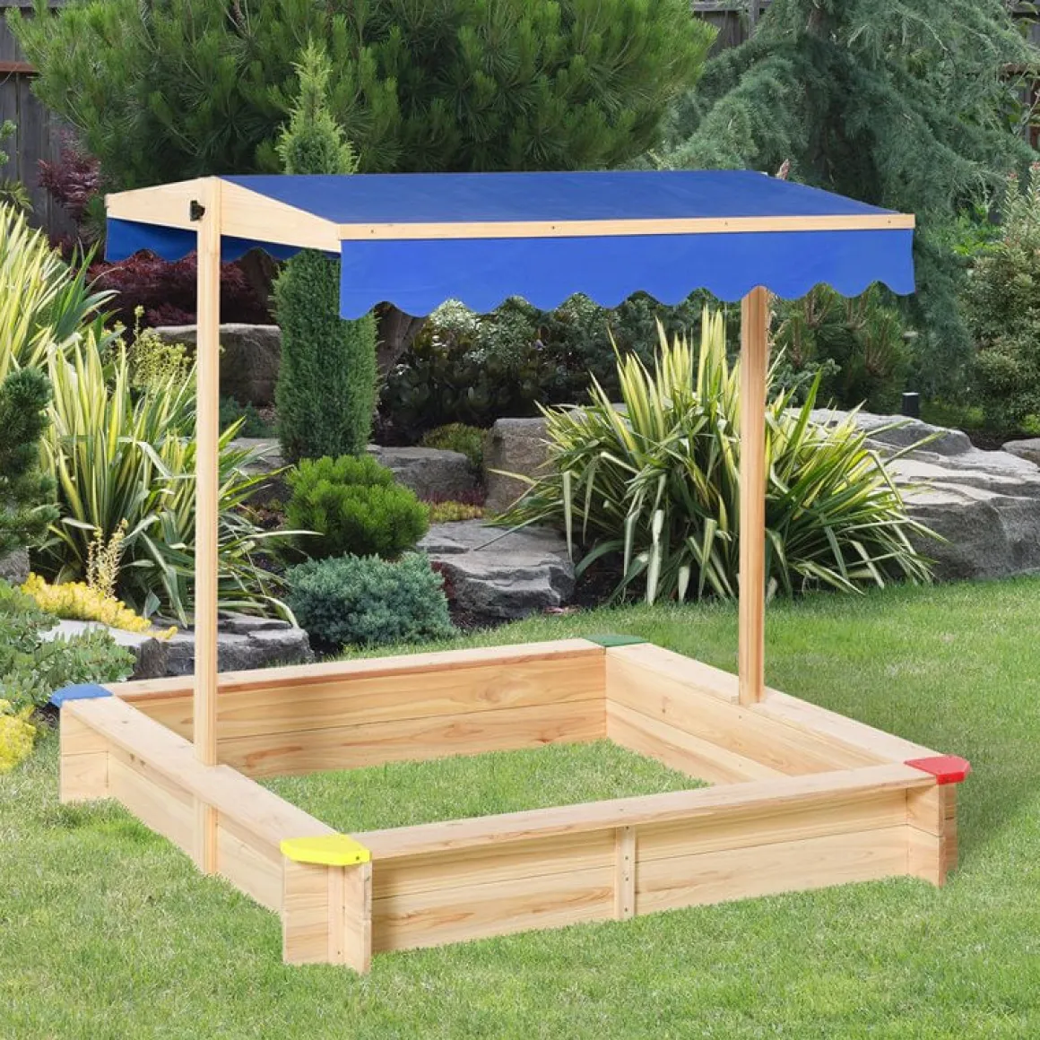 Arenero infantil Outsunny con toldo ajustable +3A azul 120x120x120 cm