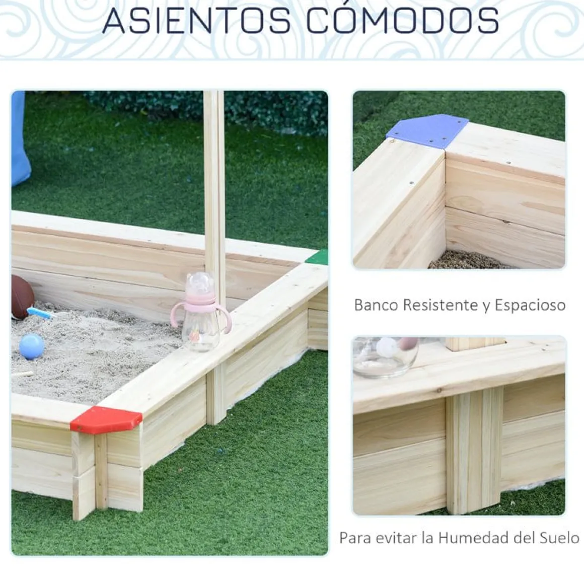 Arenero infantil Outsunny con toldo ajustable +3A azul 120x120x120 cm