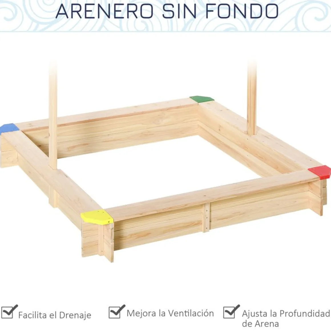 Arenero infantil Outsunny con toldo ajustable +3A azul 120x120x120 cm