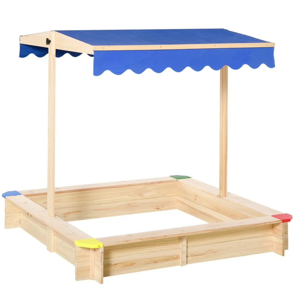 Arenero infantil Outsunny con toldo ajustable +3A azul 120x120x120 cm