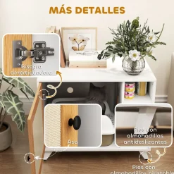 Arenero MisMiss PawHut con puerta de sisal y compartimento blanco/natural 63x77x50 cm