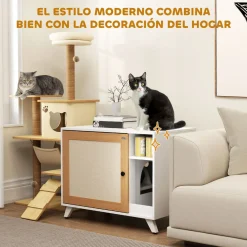 Arenero MisMiss PawHut con puerta de sisal y compartimento blanco/natural 63x77x50 cm