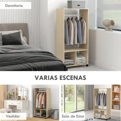 Armario abierto Kirk Homcom 1 barra + 2 estantes + ruedas 128x60x40 cm