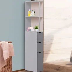 Armario alto de baño blanco/gris 15x33x136 cm