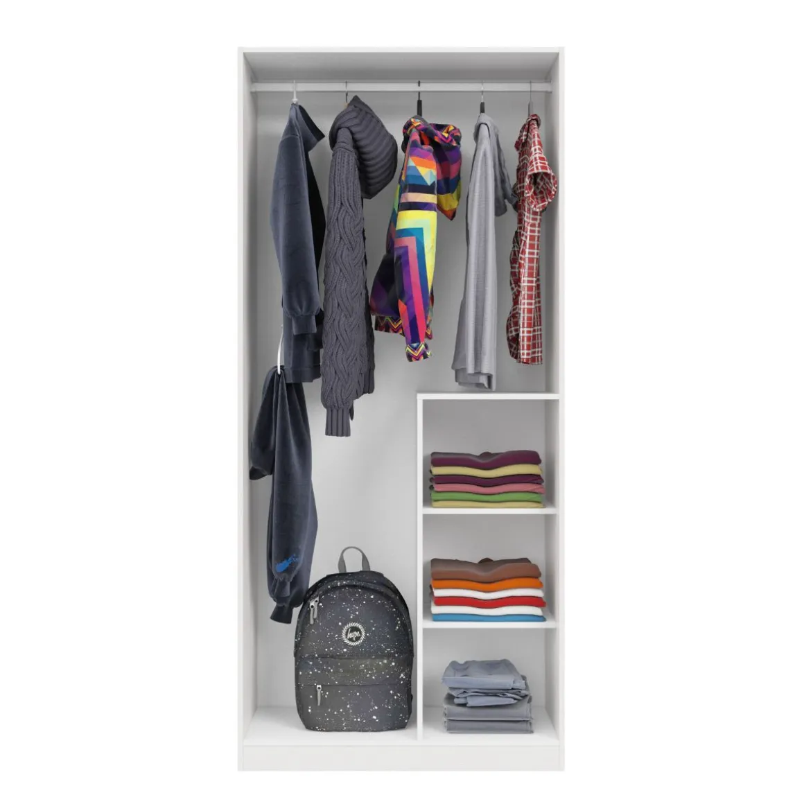 Armario Ares Plus 2 puertas con barra + 3 estantes blanco/basalto 200x90x52 cm