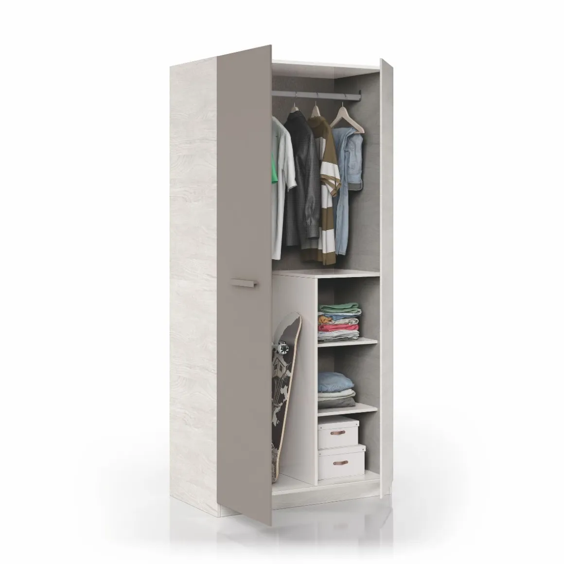 Armario Ares Plus 2 puertas con barra + 3 estantes blanco/basalto 200x90x52 cm
