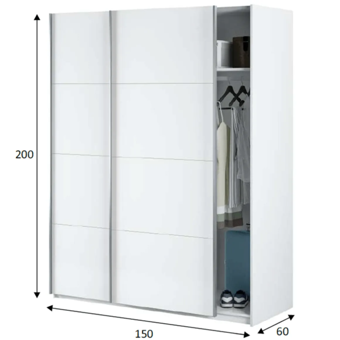 Armario Arya 2 puertas correderas blanco Artik 200x150x60 cm