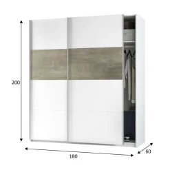 Armario Arya 2 puertas correderas blanco artik/roble Alaska 200x180x60 cm