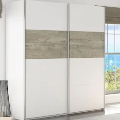 Armario Arya 2 puertas correderas blanco artik/roble Alaska 200x180x60 cm
