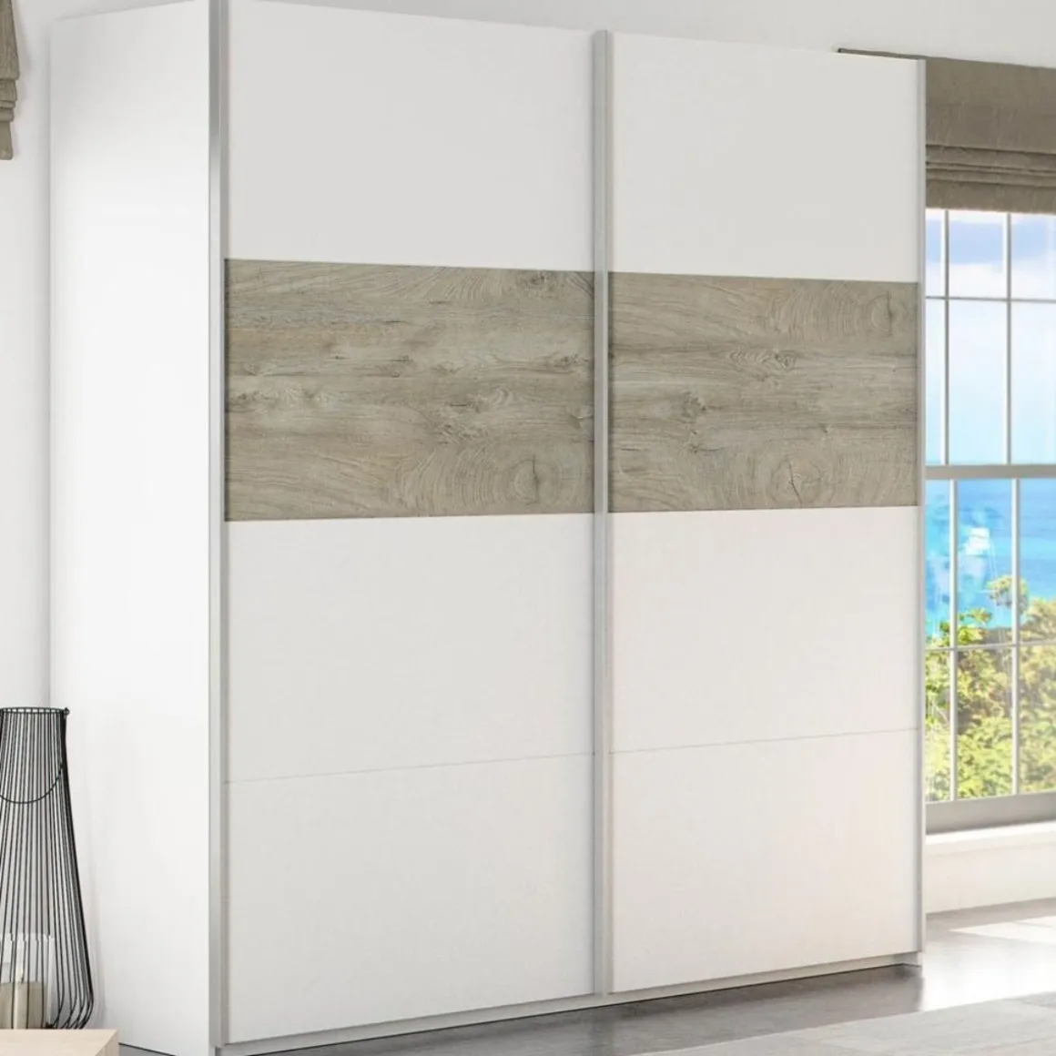 Armario Arya 2 puertas correderas blanco artik/roble Alaska 200x180x60 cm