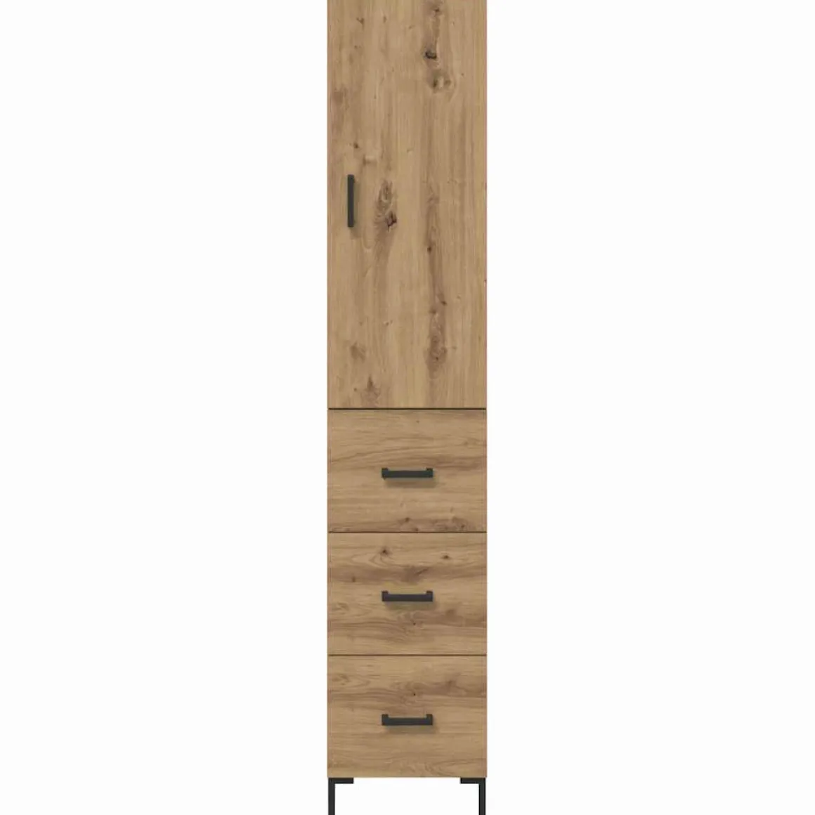 Armario auxiliar Adrianne 1 puerta + 3 cajones roble 180x34,5x34 cm